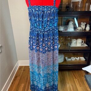 Lane Bryant Blue Boho Ikat Print Sleeveless Maxi Dress Plus Size 14/16